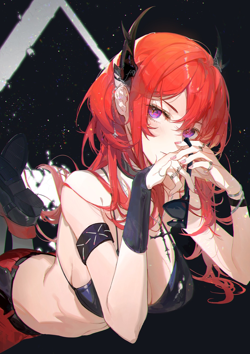 arknights, bikini_top, horns, kuroduki_(pieat), surtr_(arknights), swimsuits
