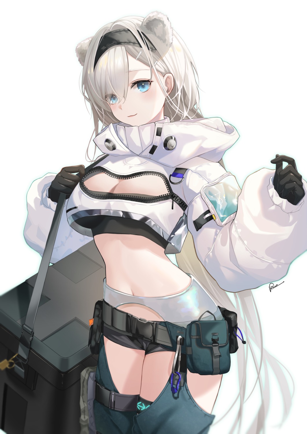 animal_ears, arknights, aurora_(arknights), garter, kawausoman, no_bra