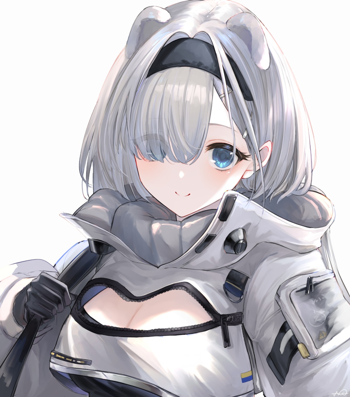 animal_ears, arknights, aurora_(arknights), cleavage, jazztaki
