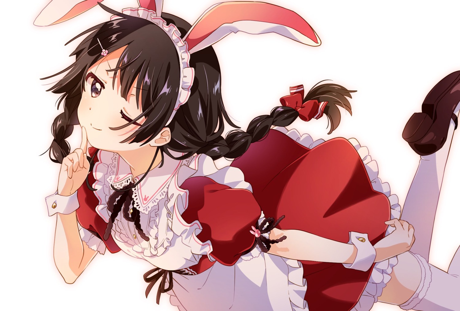 animal_ears, bunny_ears, maid, namori, nijisanji, thighhighs, tsukino_mito