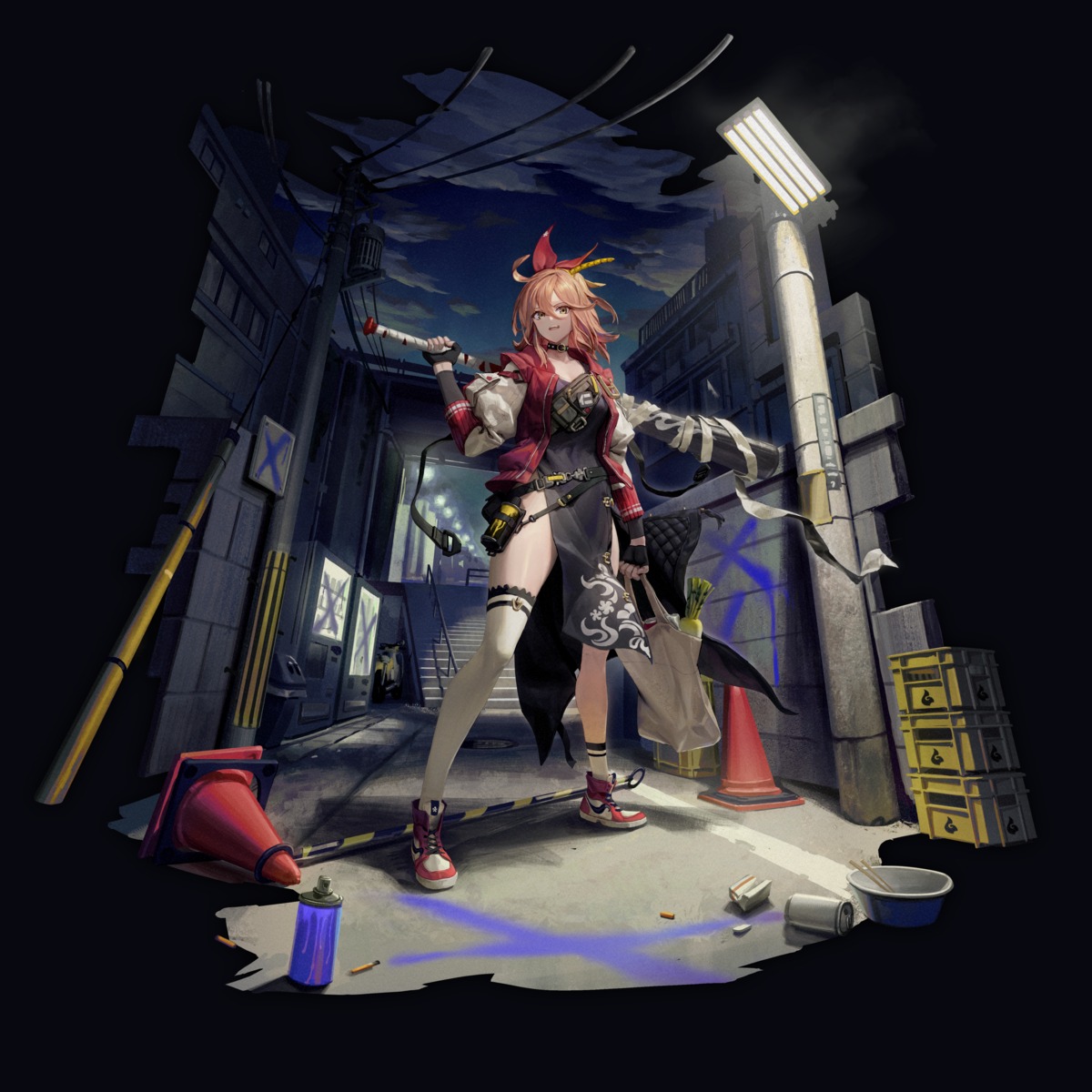 gesoking, thighhighs, weapon