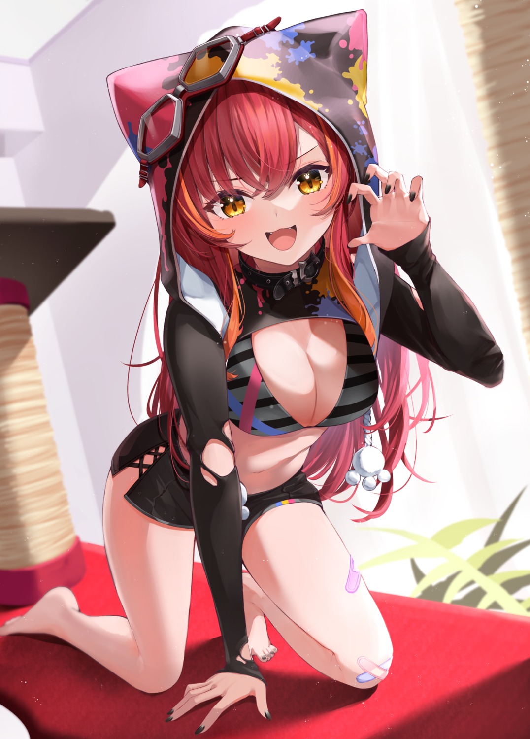 animal_ears, bandaid, bra, cleavage, horo_27, nekota_tsuna, torn_clothes, vspo!