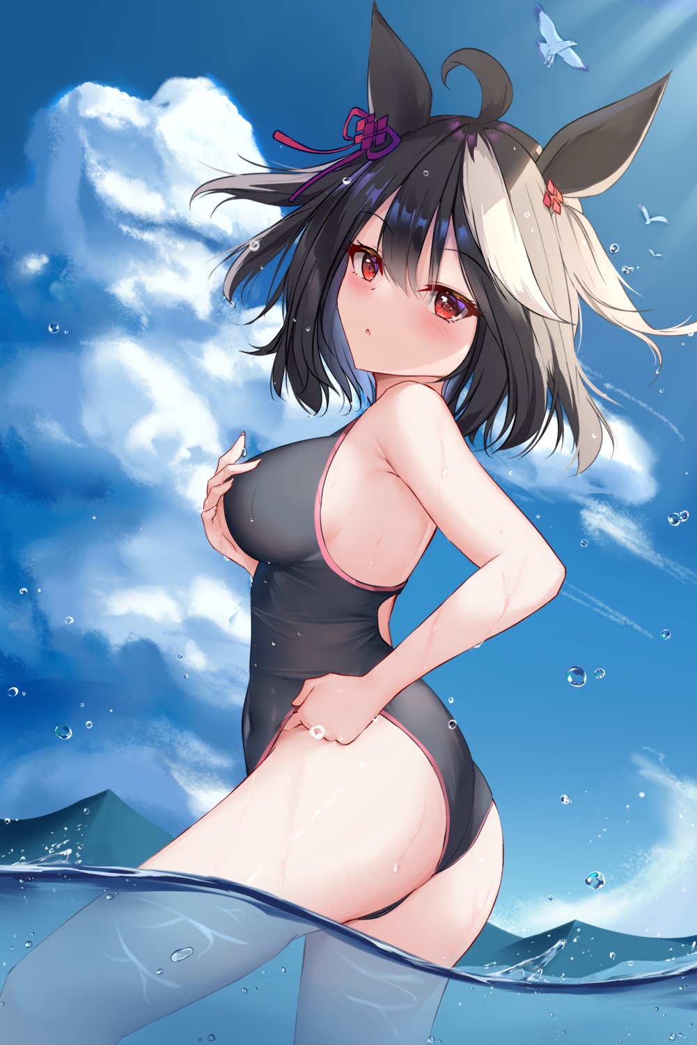 animal_ears, ass, dongyue_sakura, kitasan_black_(umamusume), swimsuits, tail, uma_musume_pretty_derby, wet