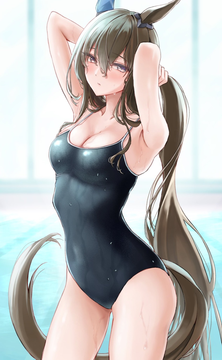 admire_vega_(umamusume), animal_ears, cleavage, huziko, school_swimsuit, swimsuits, tail, uma_musume_pretty_derby