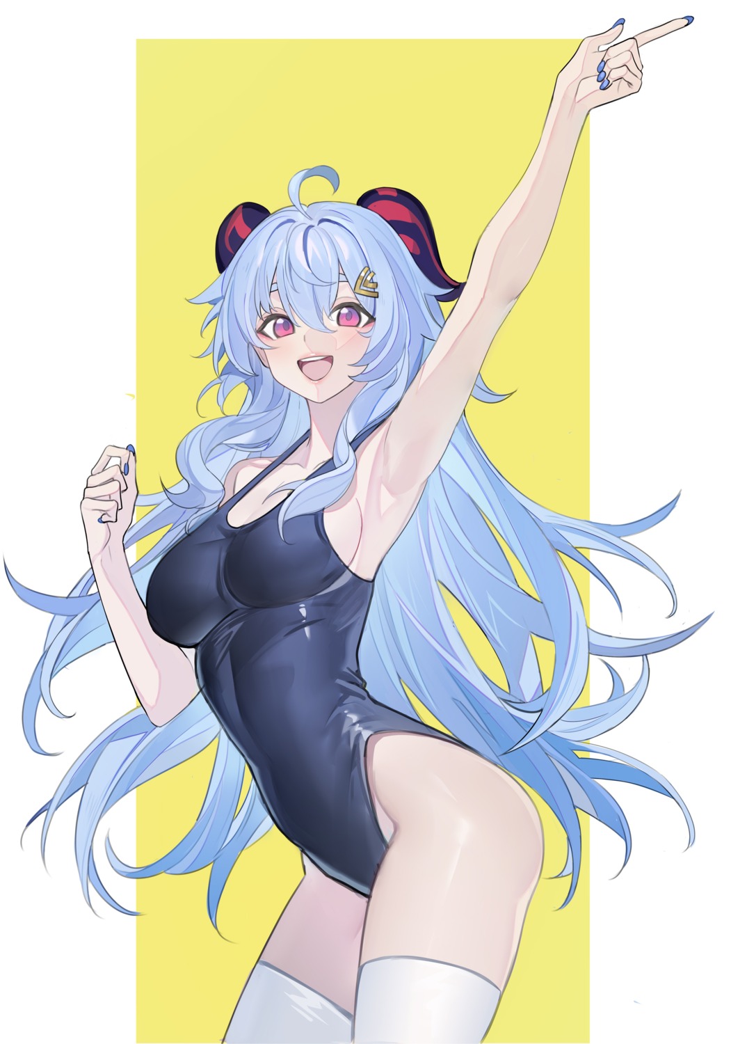echj, ganyu, genshin_impact, horns, swimsuits, thighhighs