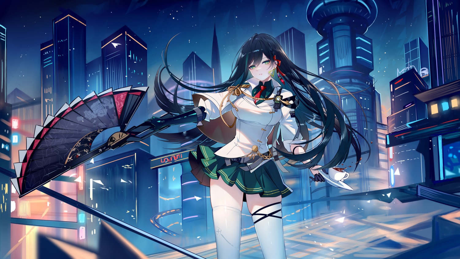garter, hotta_studio, lin_(tower_of_fantasy), sheya, thighhighs, tower_of_fantasy, uniform, weapon
