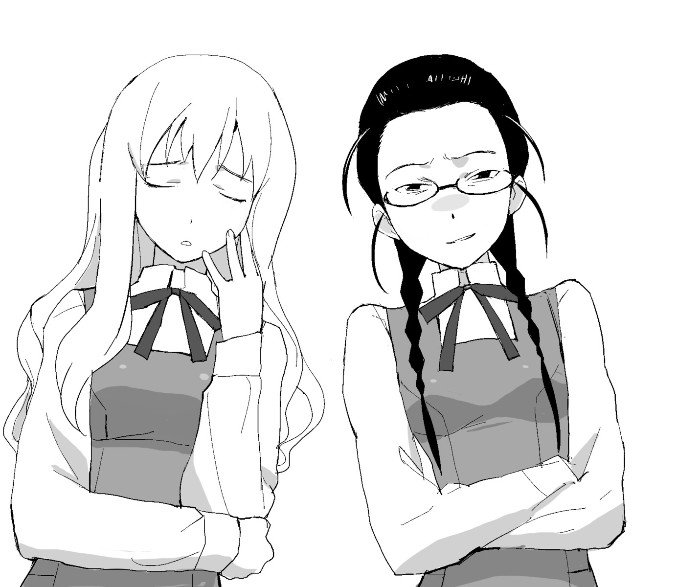 a1, initial-g, kannagi_crazy_shrine_maidens, kimura_takako, megane, monochrome, ookouchi_shino, seifuku