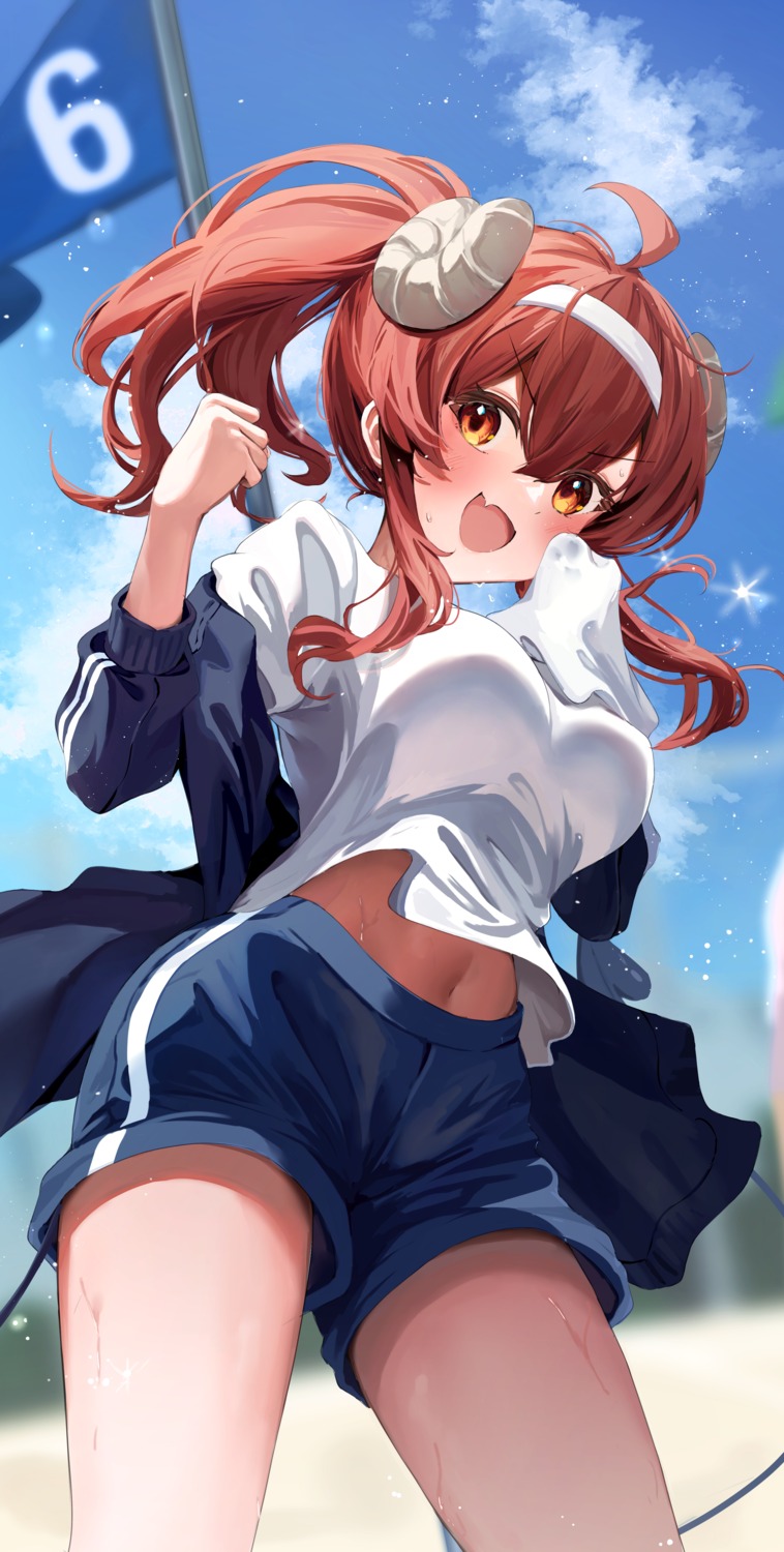 gym_uniform, horns, machikado_mazoku, suzushi_moruto, tail, yoshida_yuuko_(machikado_mazoku)