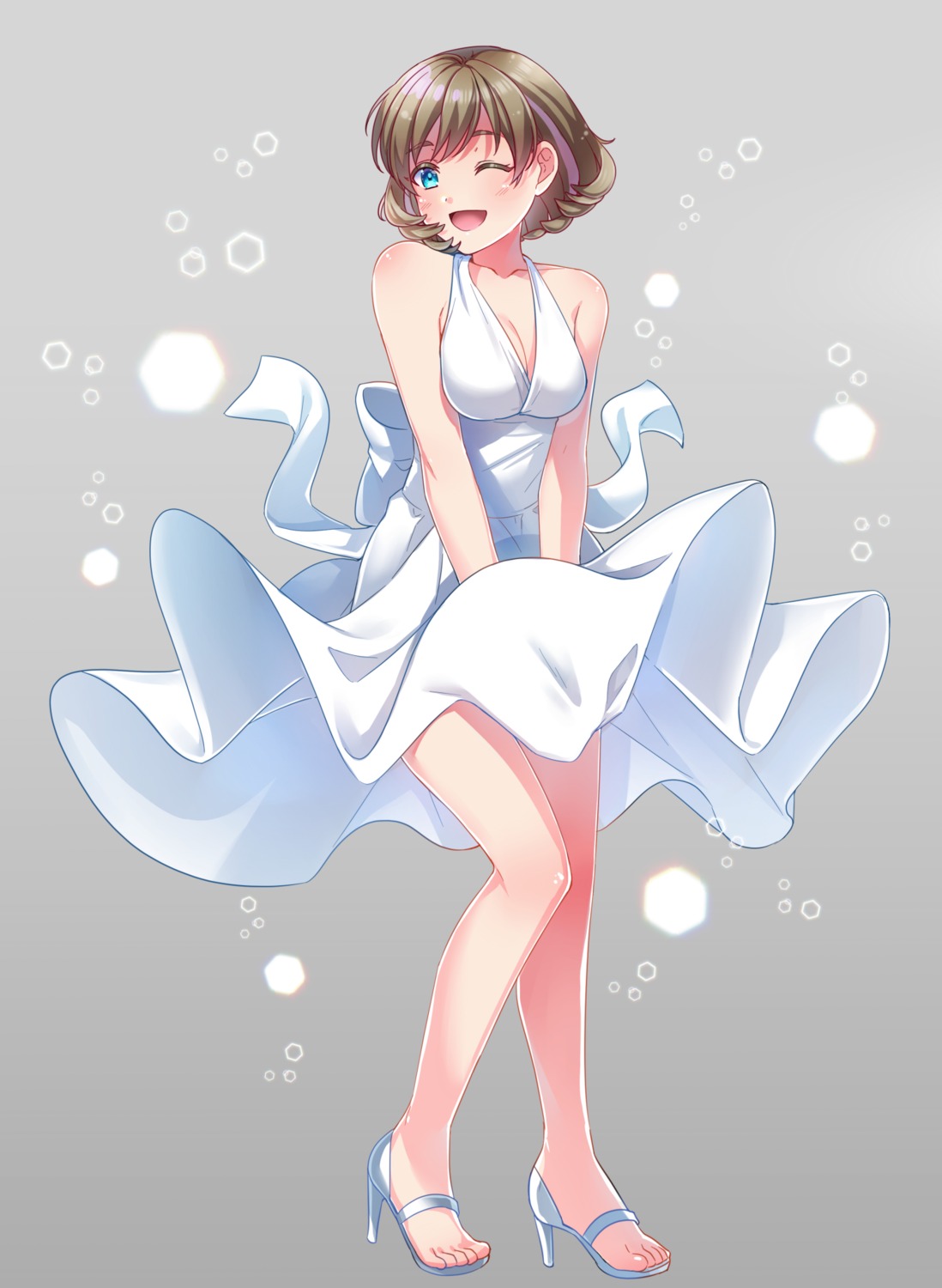 cleavage, cosplay, dress, heels, love_live!_(series), love_live!_superstar!!, marilyn_monroe, skirt_lift, tagme, tang_keke