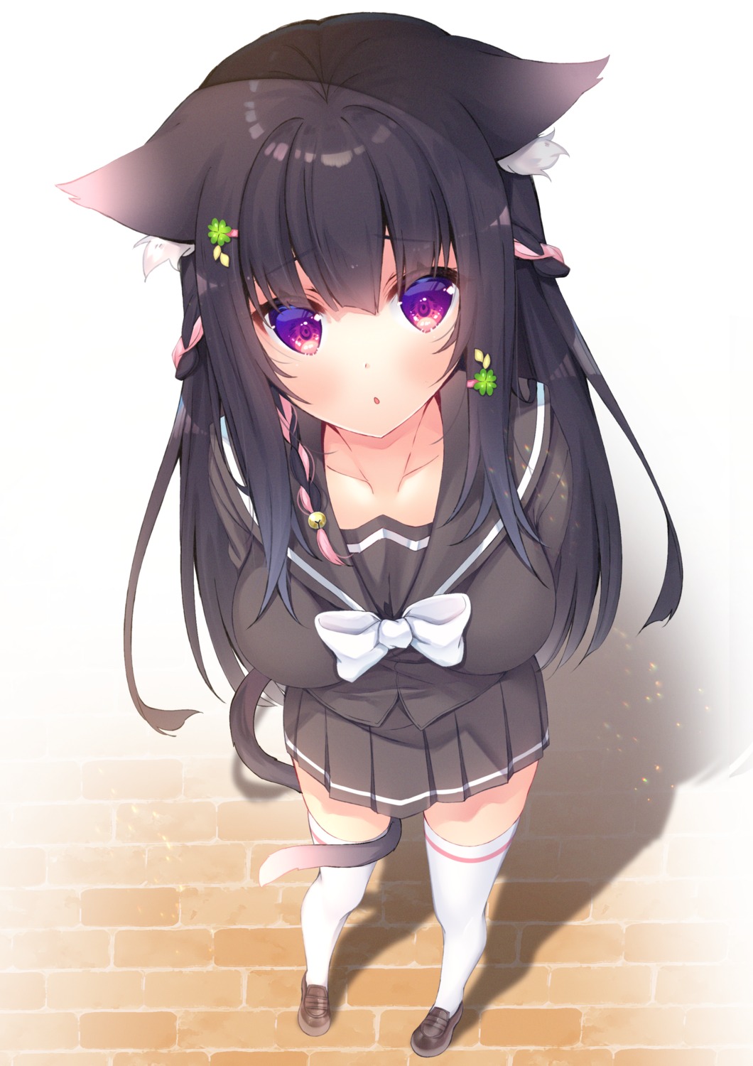 animal_ears, detexted, ko_yu, nekomimi, seifuku, tail, thighhighs