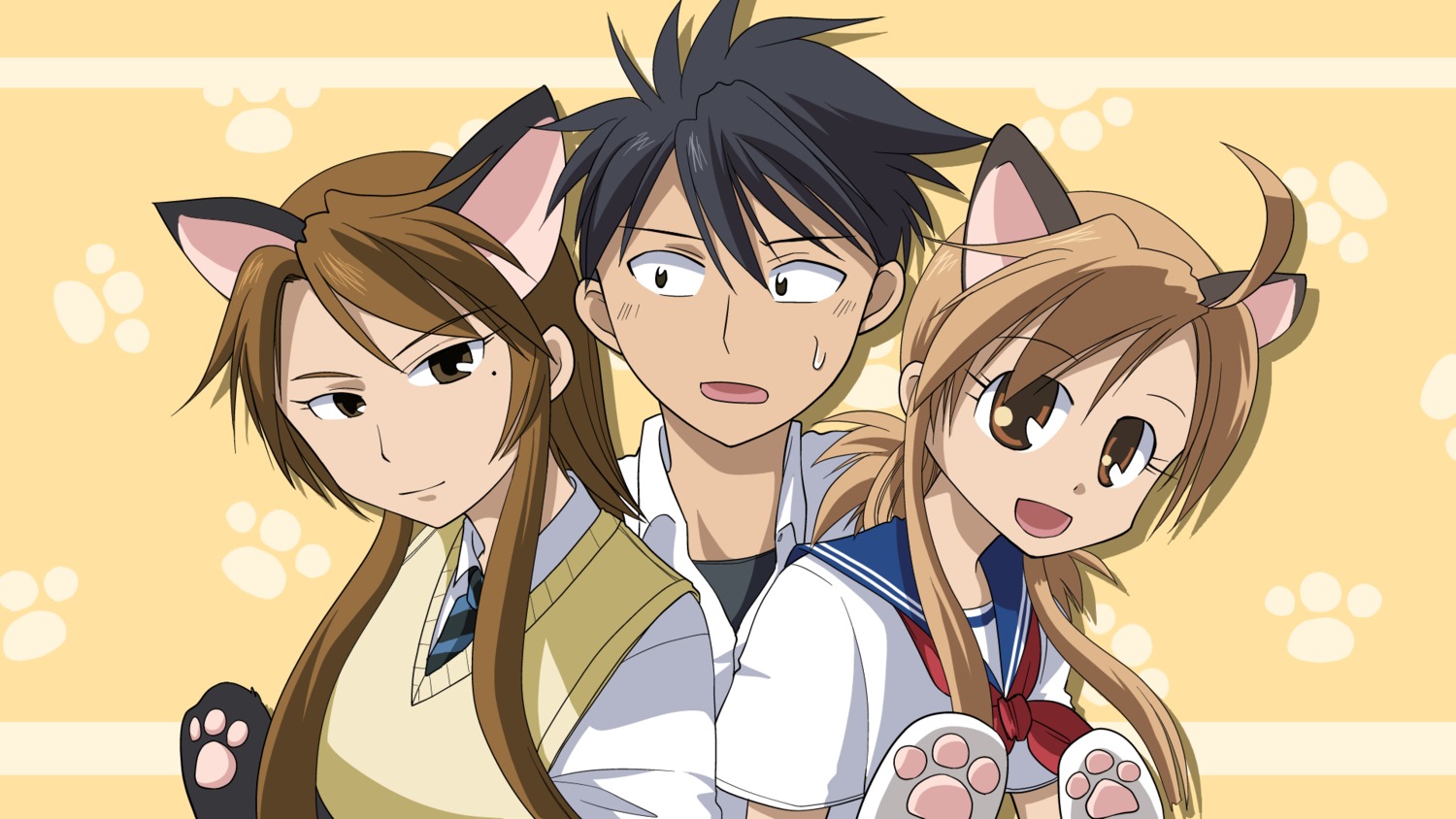 akizora_hiroki, animal_ears, kousaka_junpei, mizuno_kaede, nekomimi, nyan_koi, seifuku, sumiyoshi_kanako