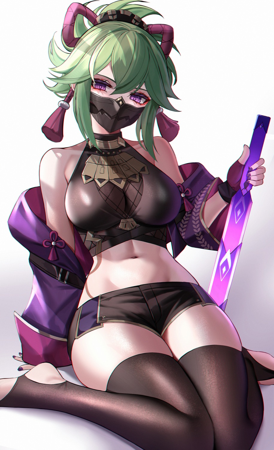 eternity_(shadeh), genshin_impact, japanese_clothes, kuki_shinobu, thighhighs, weapon