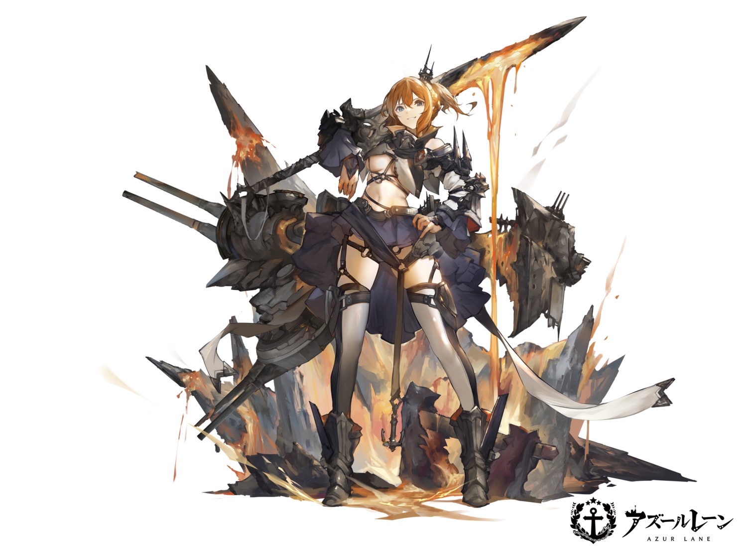 armor, azur_lane, garter, no_bra, repulse_(azur_lane), stockings, thighhighs, weapon