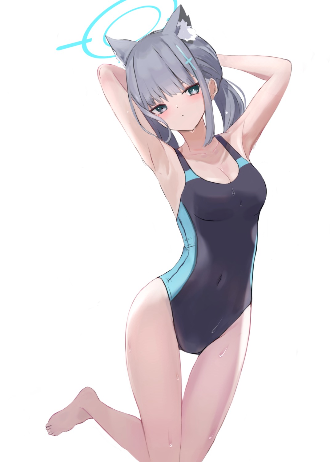 animal_ears, blue_archive, halo, it_ai, nekomimi, sunaookami_shiroko, swimsuits