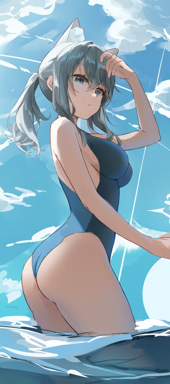 animal_ears, ass, blue_archive, datsha, halo, nekomimi, sketch, sunaookami_shiroko