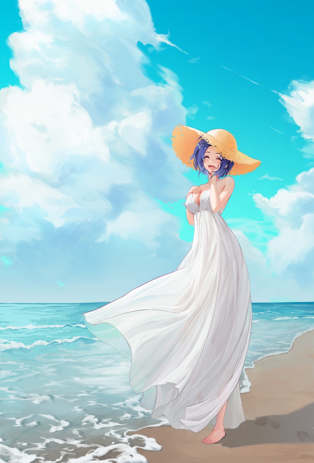 cleavage, dress, miura_azusa, no_bra, pantsu, see_through, summer_dress, the_idolm@ster