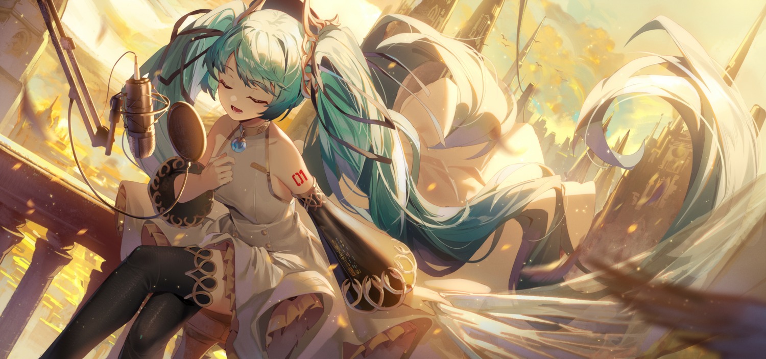 hatsune_miku, ji_dao_ji, tattoo, thighhighs, vocaloid