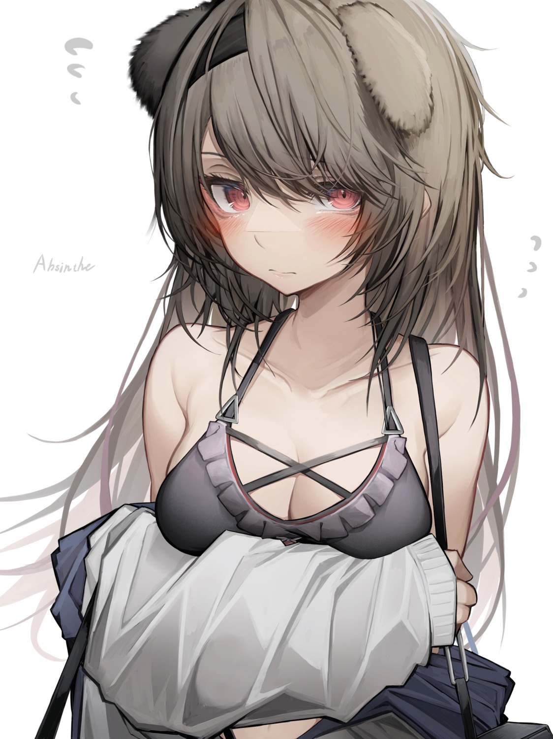 absinthe_(arknights), animal_ears, arknights, bikini, cleavage, open_shirt, swimsuits, tab_head