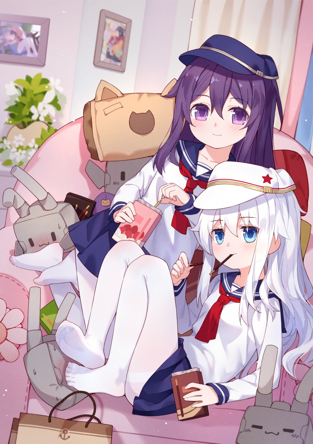akatsuki_(kancolle), feet, hibiki_(kancolle), kantai_collection, pantyhose, seifuku, skirt_lift, tsubasa_tsubasa