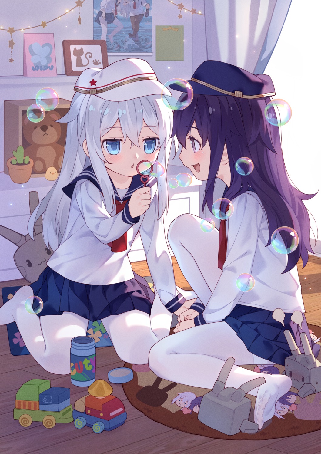 akatsuki_(kancolle), feet, hibiki_(kancolle), kantai_collection, pantyhose, seifuku, skirt_lift, tsubasa_tsubasa