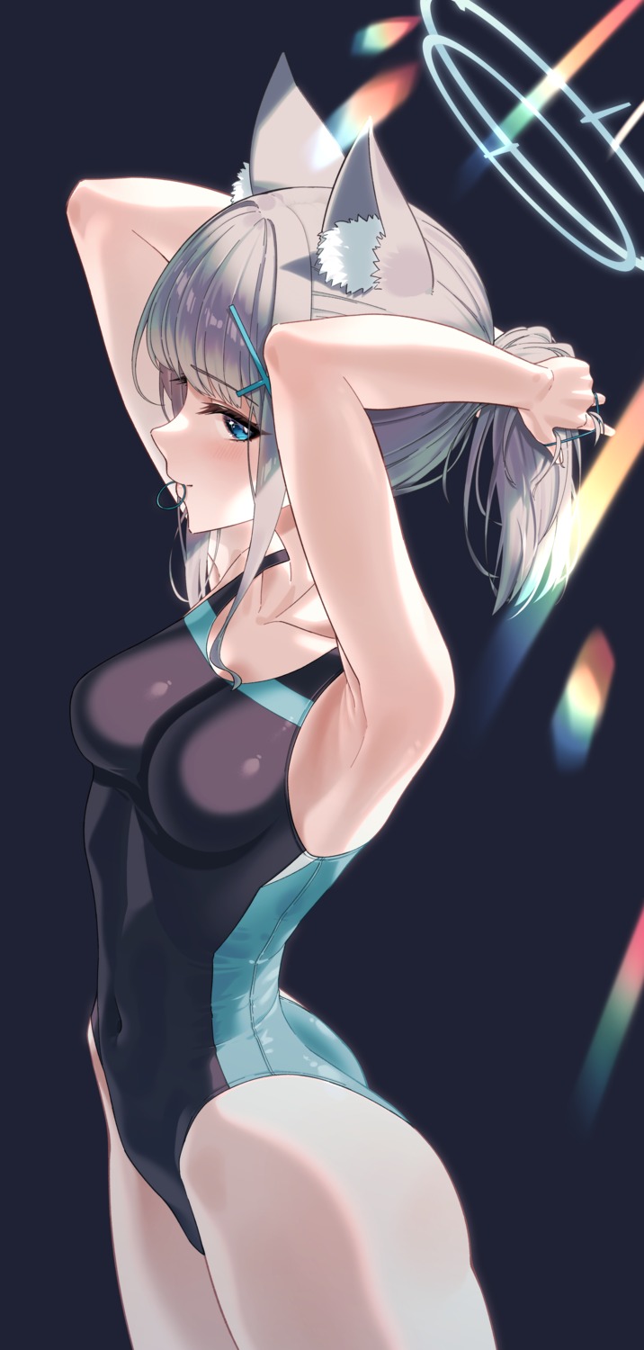 animal_ears, blue_archive, halo, hear_(kpmf4732), nekomimi, sunaookami_shiroko, swimsuits