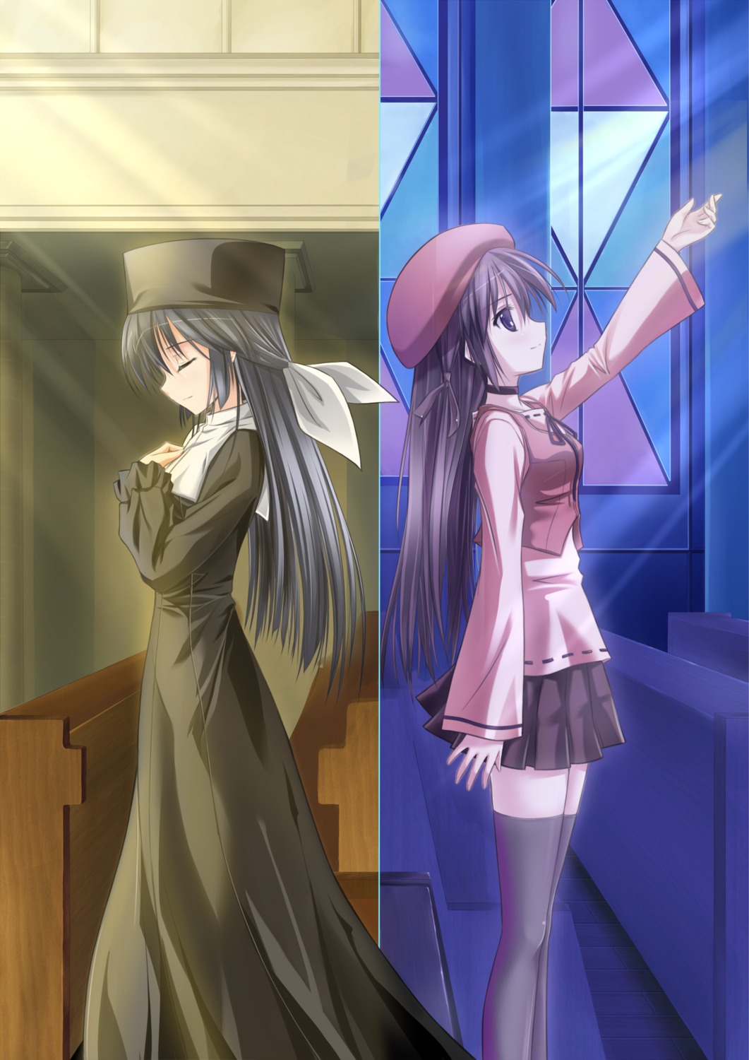 amamiya_yuuko, ef_~a_fairytale_of_the_two~, shihou_matsuri, sola, thighhighs, zero_saber