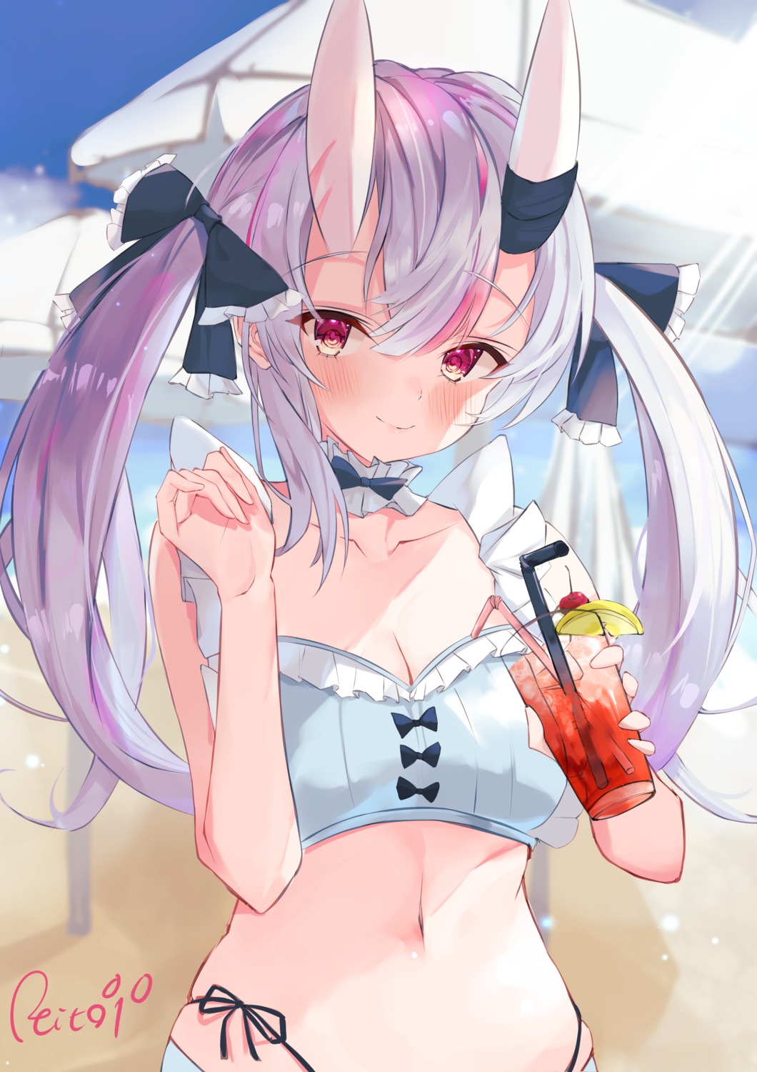 bikini, cleavage, hololive, horns, nakiri_ayame, reitou_mkn, swimsuits