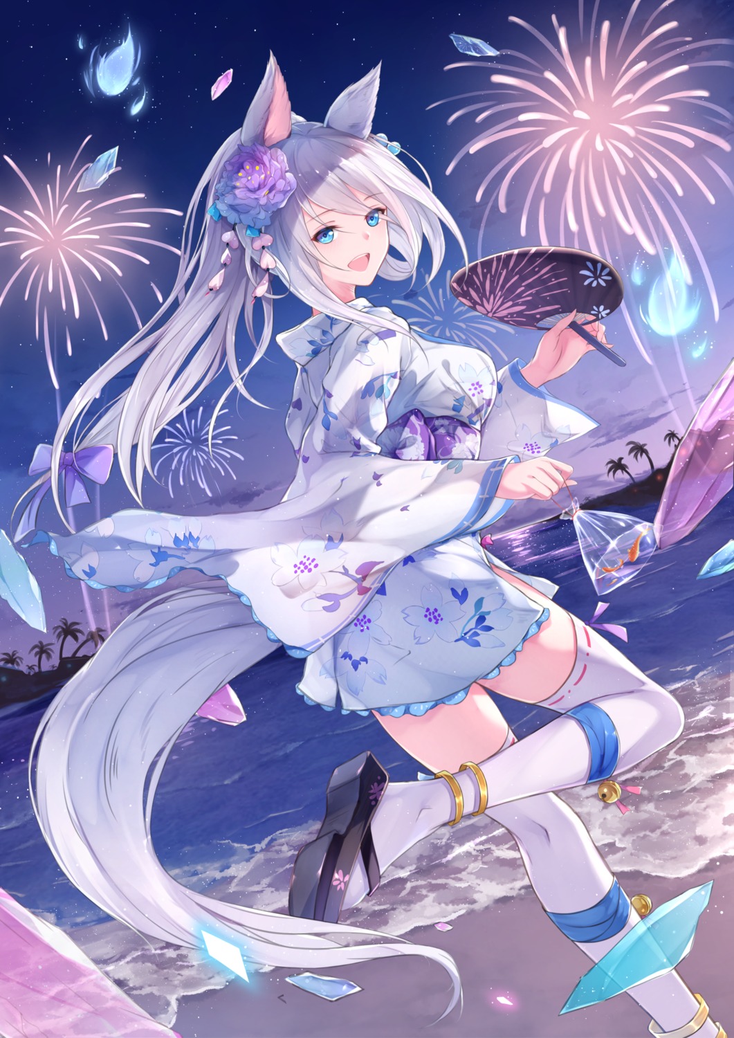 animal_ears, ass, fuuro_(johnsonwade), kitsune, see_through, tail, thighhighs, yukata