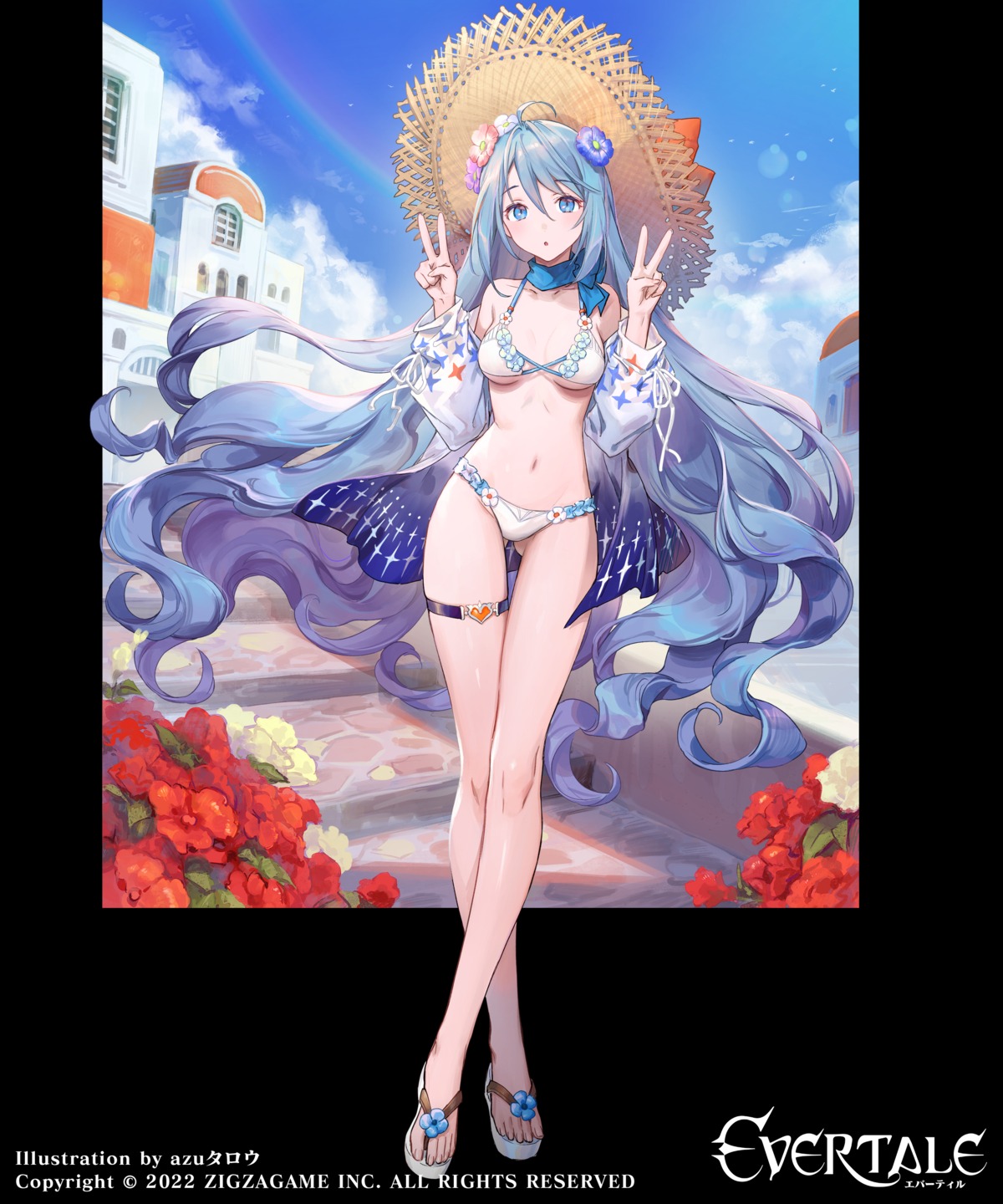 azu-taro, bikini, evertale, garter, open_shirt, swimsuits