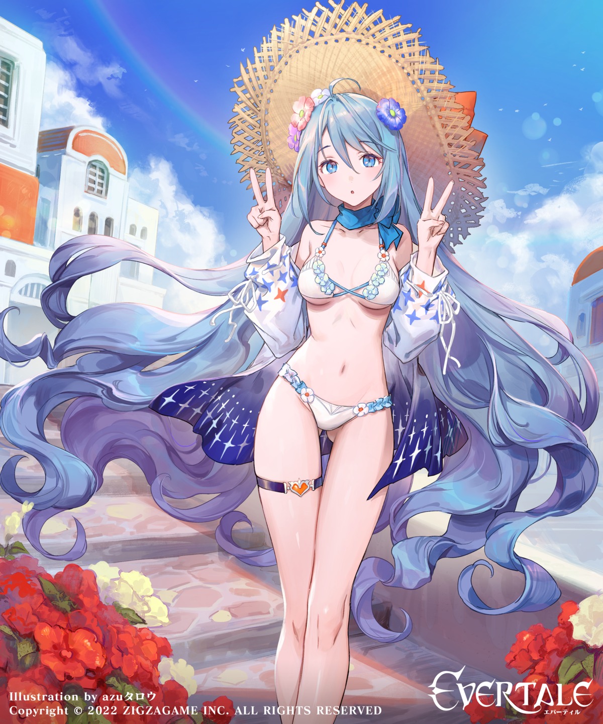 azu-taro, bikini, evertale, garter, open_shirt, swimsuits