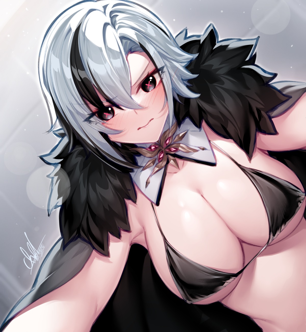 arlecchino, bikini_top, genshin_impact, izulizuru, selfie, swimsuits