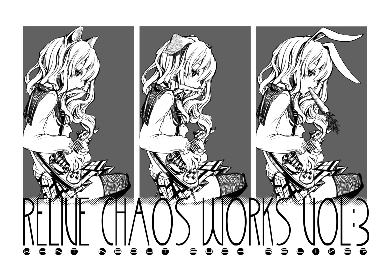 animal_ears, character_design, guitar, monochrome, nekomimi, taguchi_shouichi