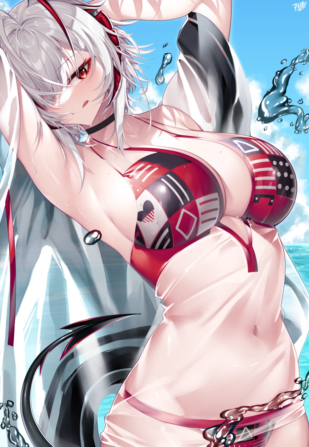 arknights, bikini, horns, izulizuru, open_shirt, see_through, swimsuits, tail