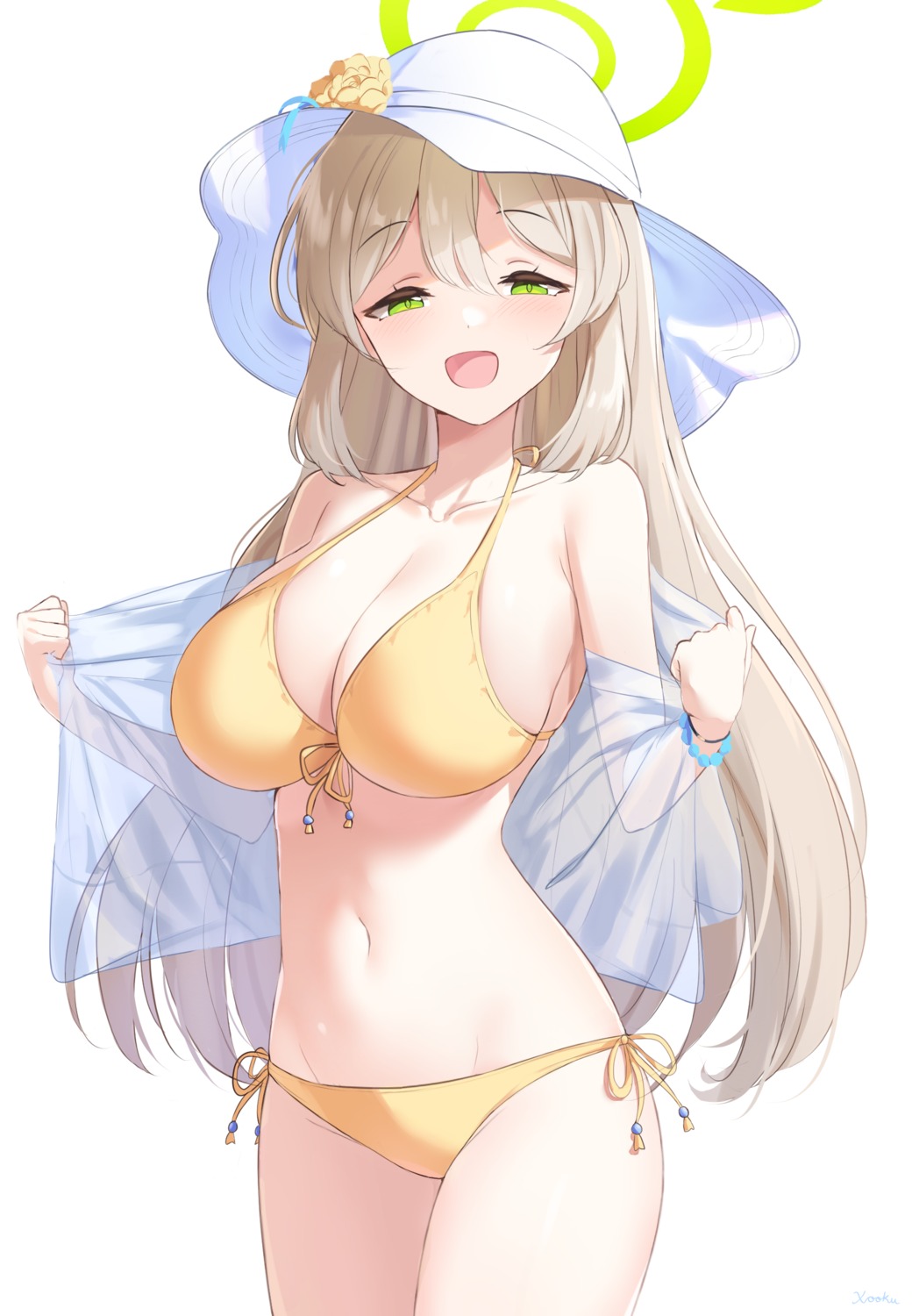 bikini, blue_archive, halo, izayoi_nonomi, open_shirt, see_through, swimsuits, undressing, xooku