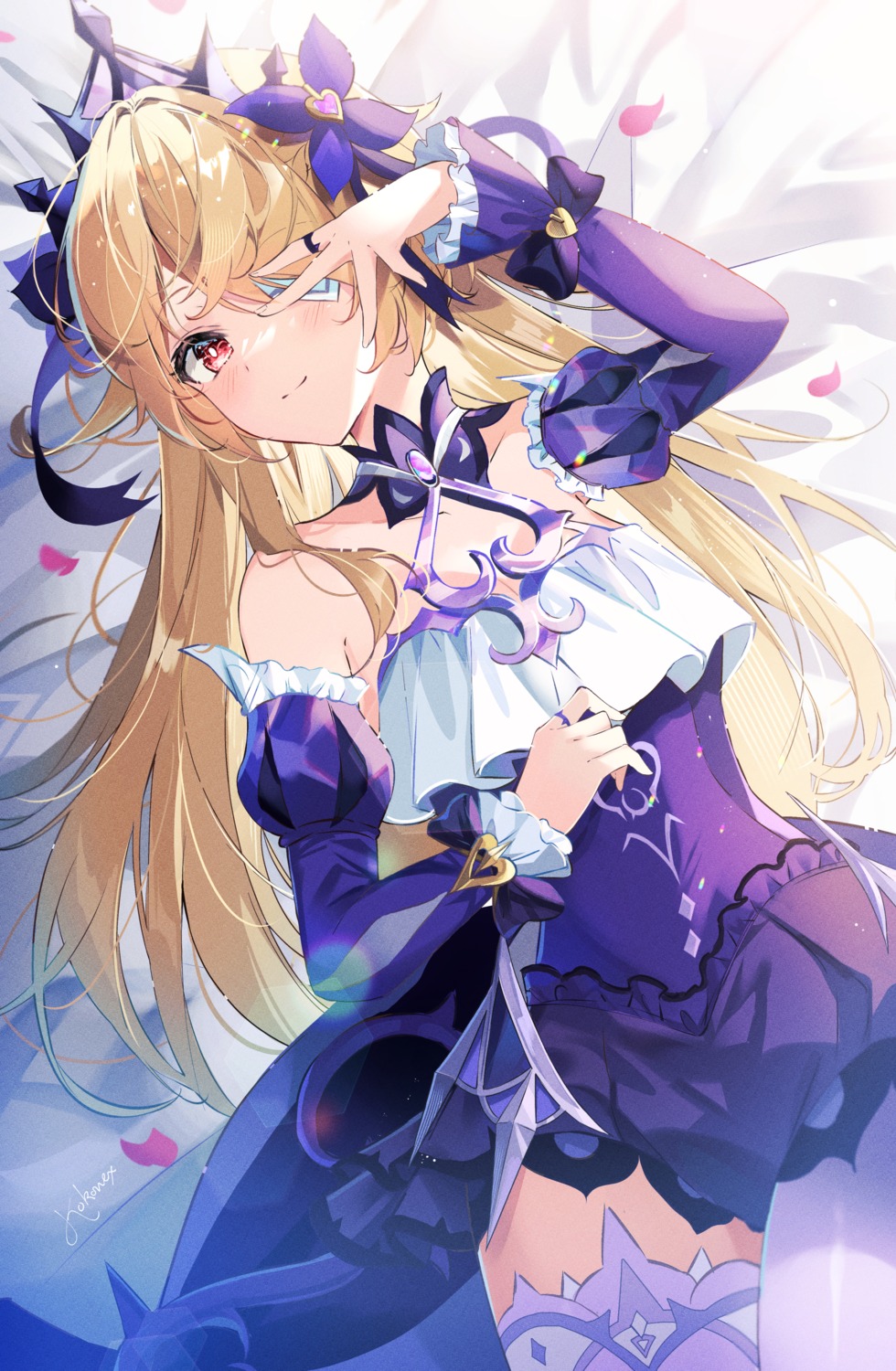 dress, eyepatch, fischl, genshin_impact, starlight_crystalz, thighhighs