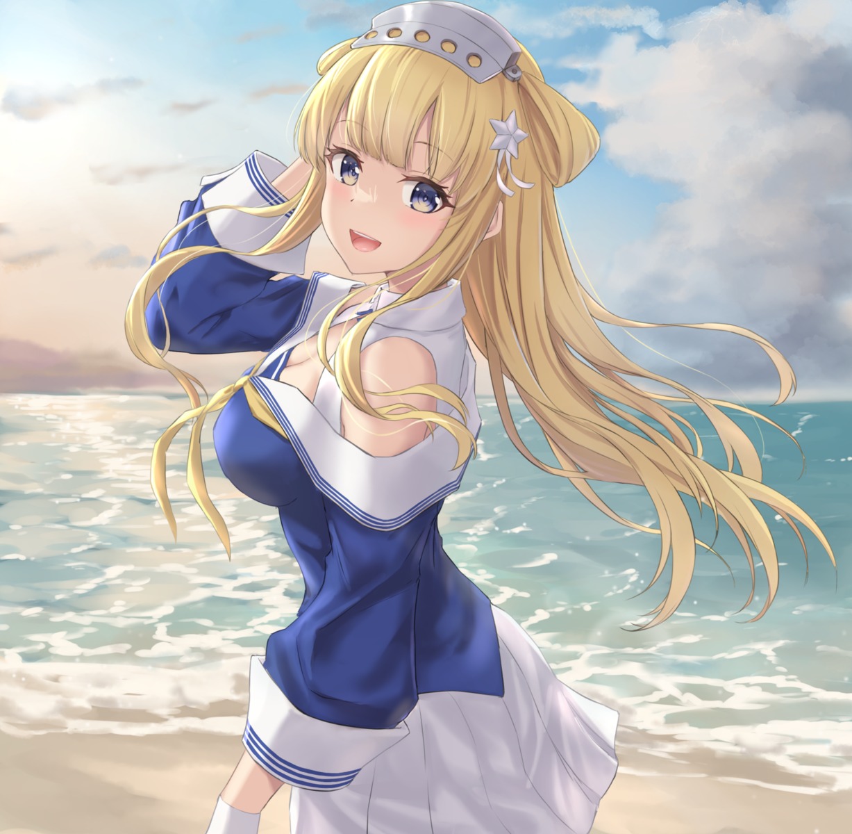 cleavage, fletcher_(kancolle), kantai_collection, monoku, seifuku