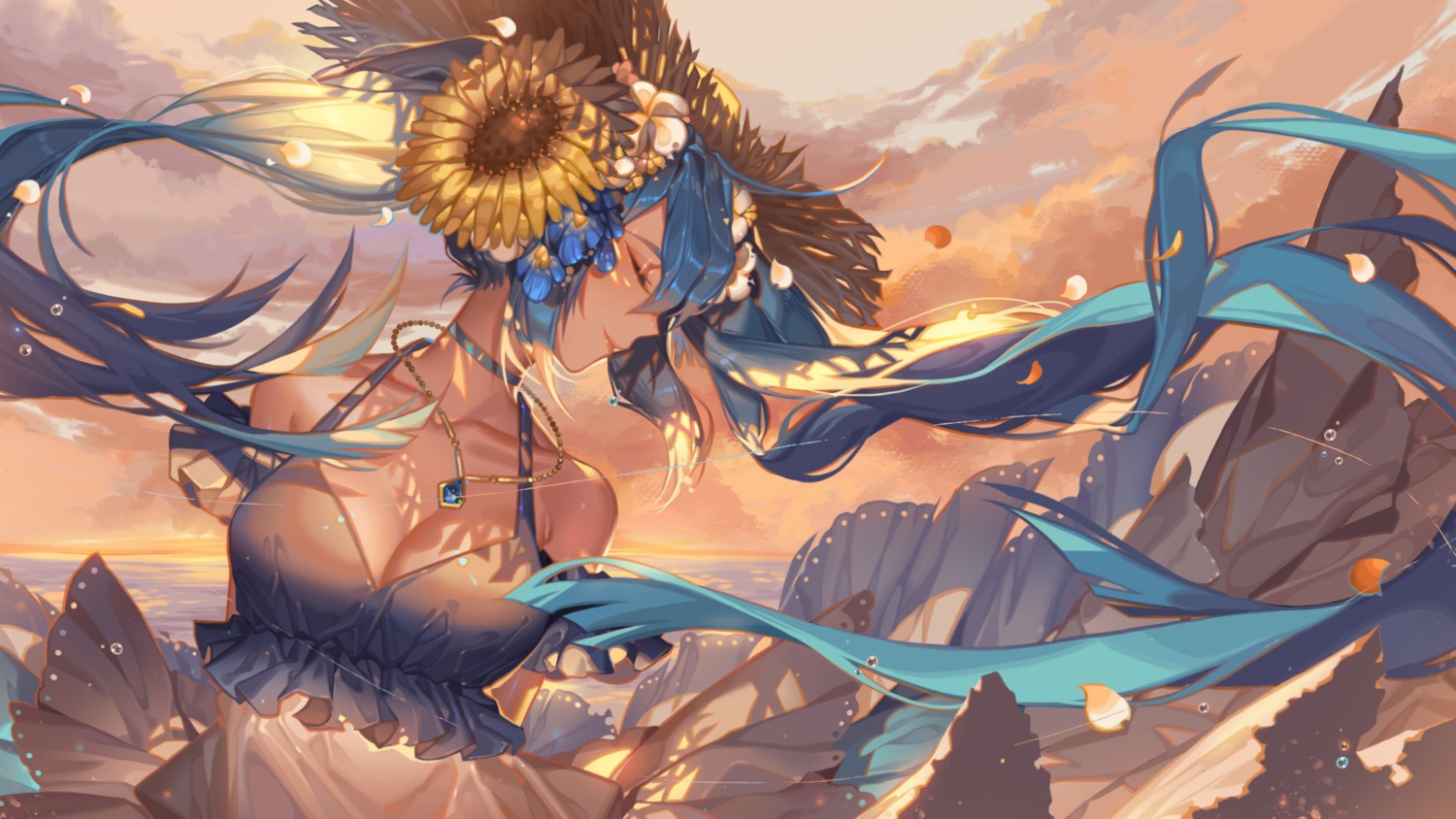 dress, hatsune_miku, no_bra, orange_sekaii, summer_dress, vocaloid, wallpaper