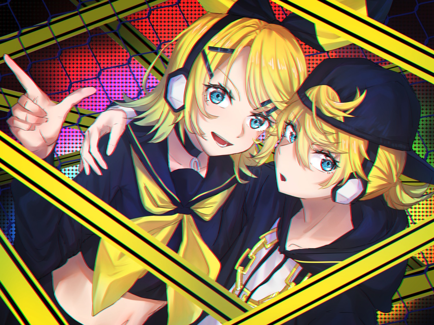 headphones, kagamine_len, kagamine_rin, rettou_joutou_(vocaloid), seifuku, vocaloid, yuzuha_wasa