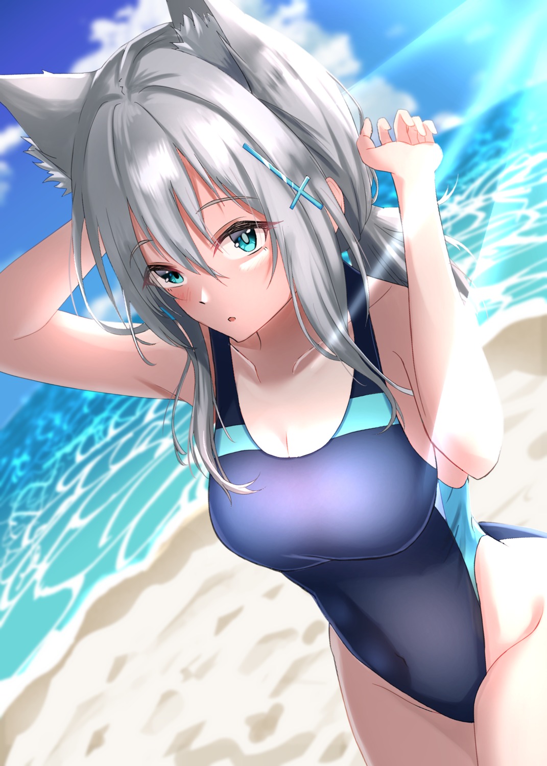animal_ears, blue_archive, core1013, nekomimi, sunaookami_shiroko, swimsuits