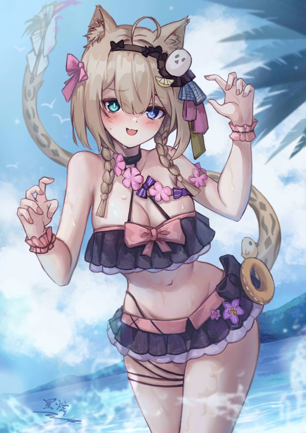 animal_ears, benghuai_xueyuan, bikini, garter, heterochromia, honkai_impact, nekomimi, pardofelis