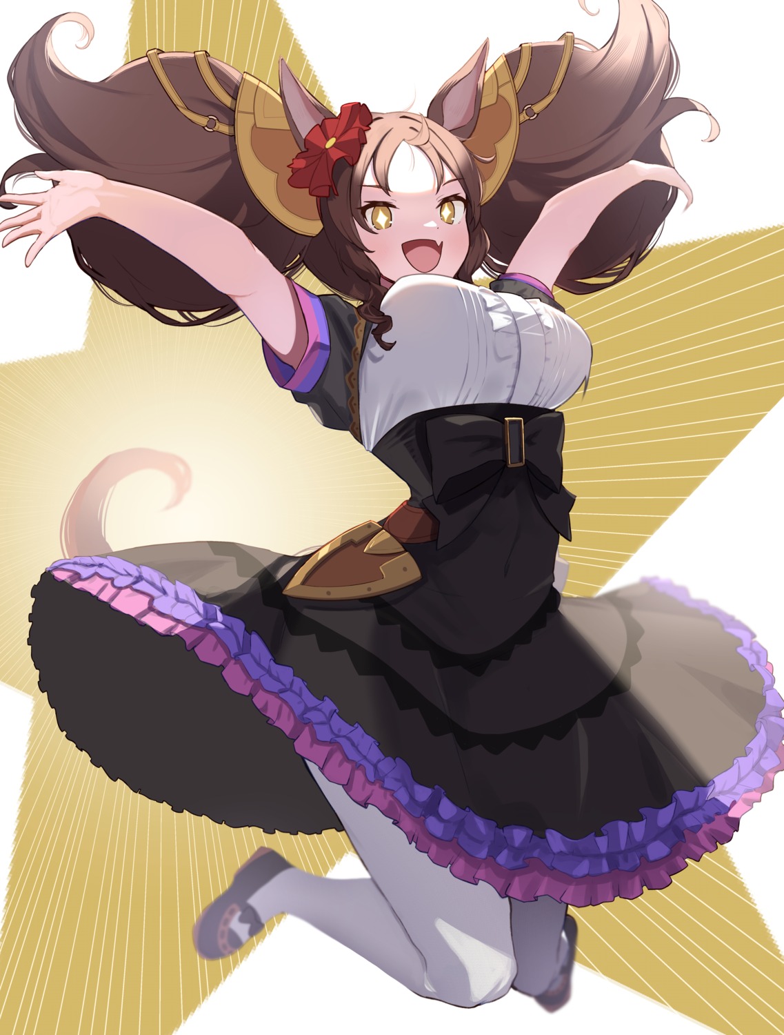 animal_ears, marvelous_sunday_(umamusume), pantyhose, sansaisoba, skirt_lift, tail, uma_musume_pretty_derby