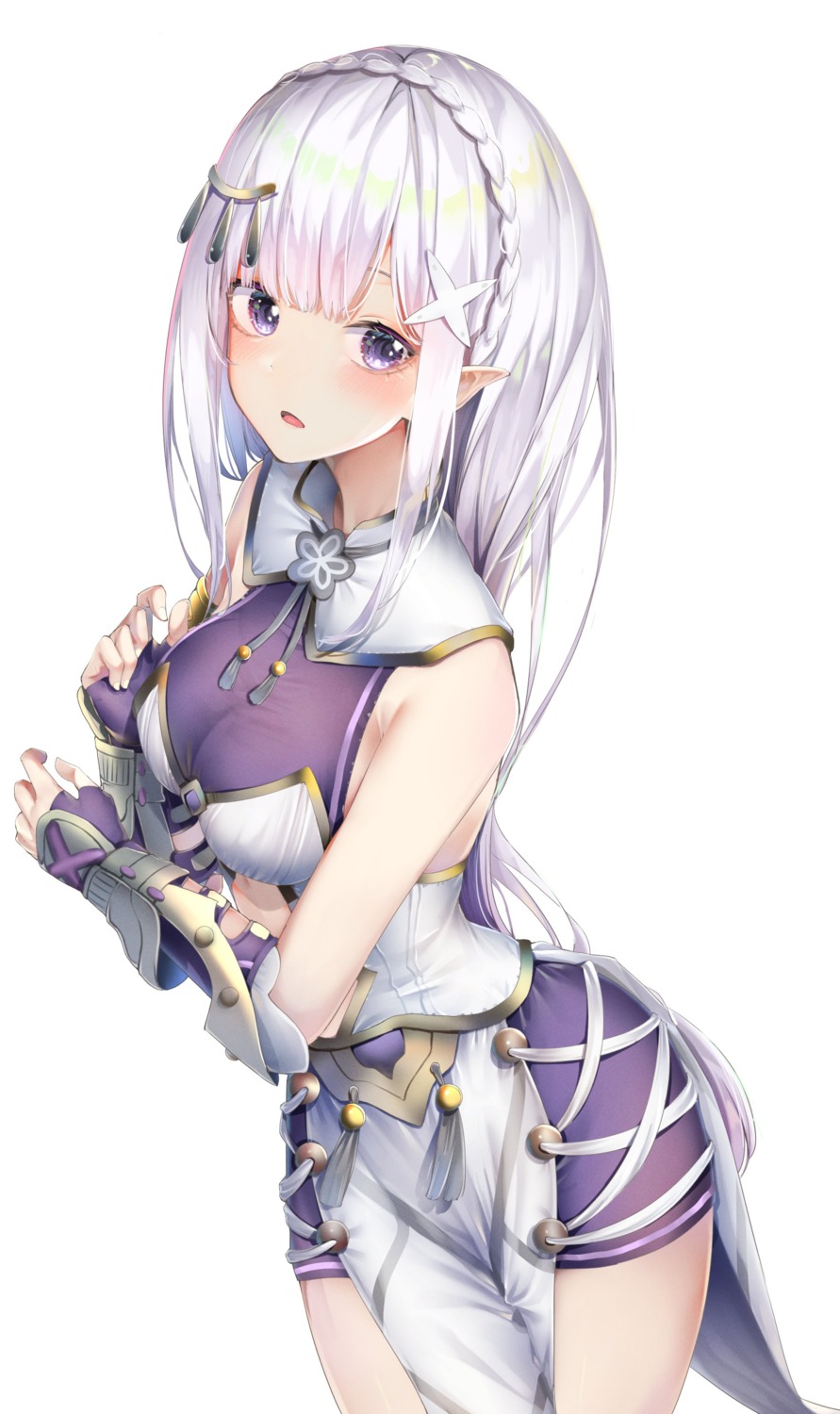 breast_hold, elf, emilia_(re_zero), pointy_ears, re:zero_kara_hajimeru_isekai_seikatsu, yuunamida_uyu