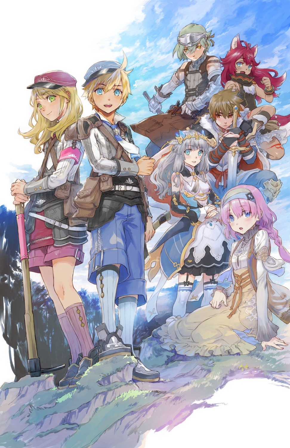 animal_ears, armor, hakama, rune_factory_5, stockings, sword, tagme, tail, thighhighs