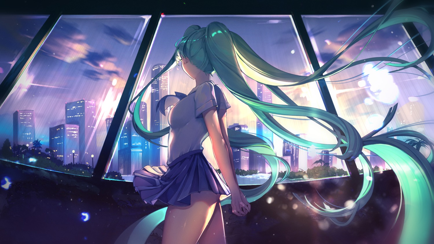 arua, hatsune_miku, seifuku, skirt_lift, vocaloid